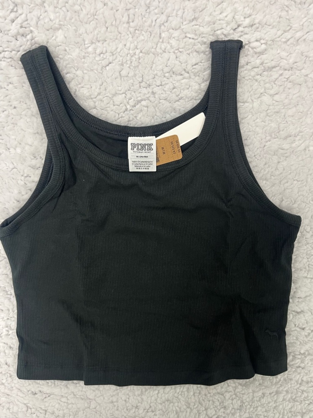 PINK Victoria's Secret Black Ribbed Cropped Tank